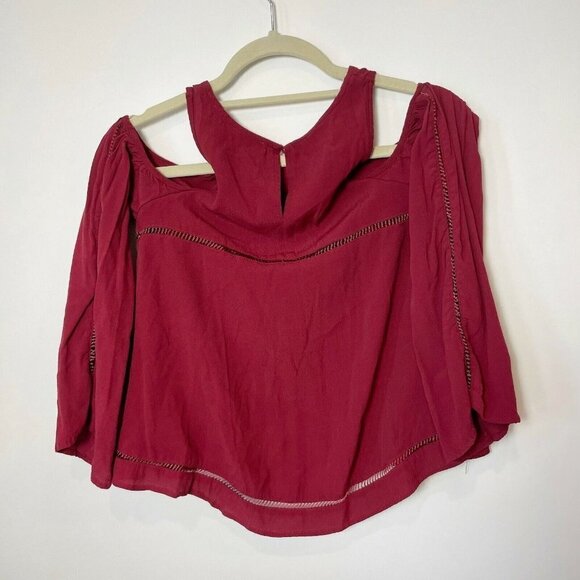 Lovers + FRIENDS Womens Cloud Break Cold Shoulder Blouse Top Red S Relaxed Fit - Picture 5 of 6